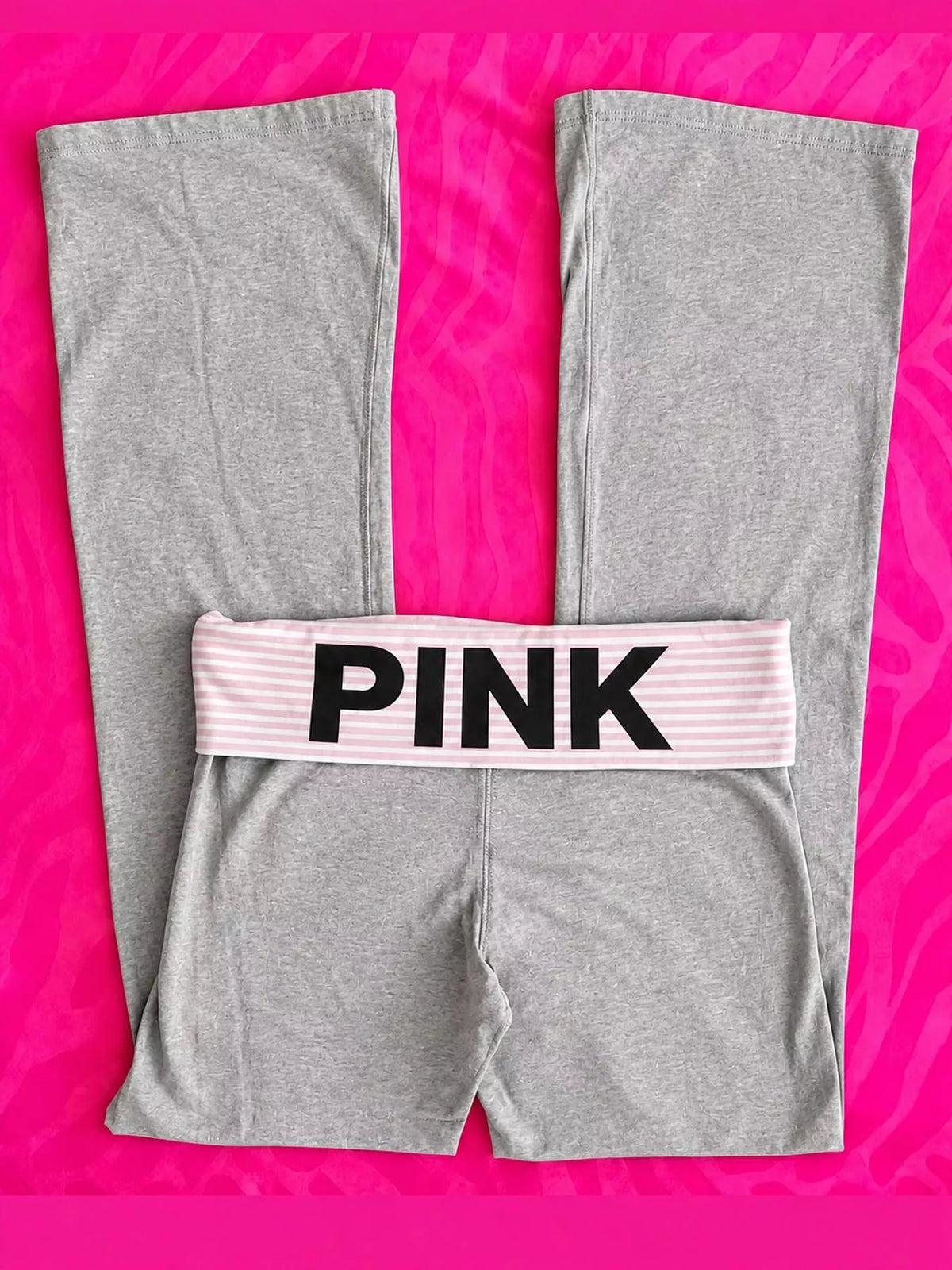 Pink 3 fold-over waist flared pants