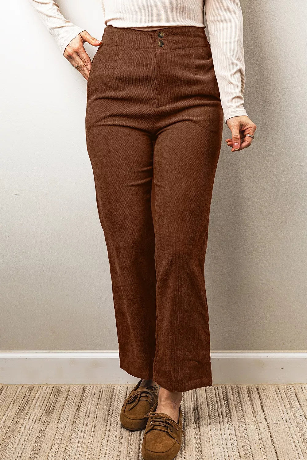 Women's elastic-waist straight-leg ankle-length corduroy pants