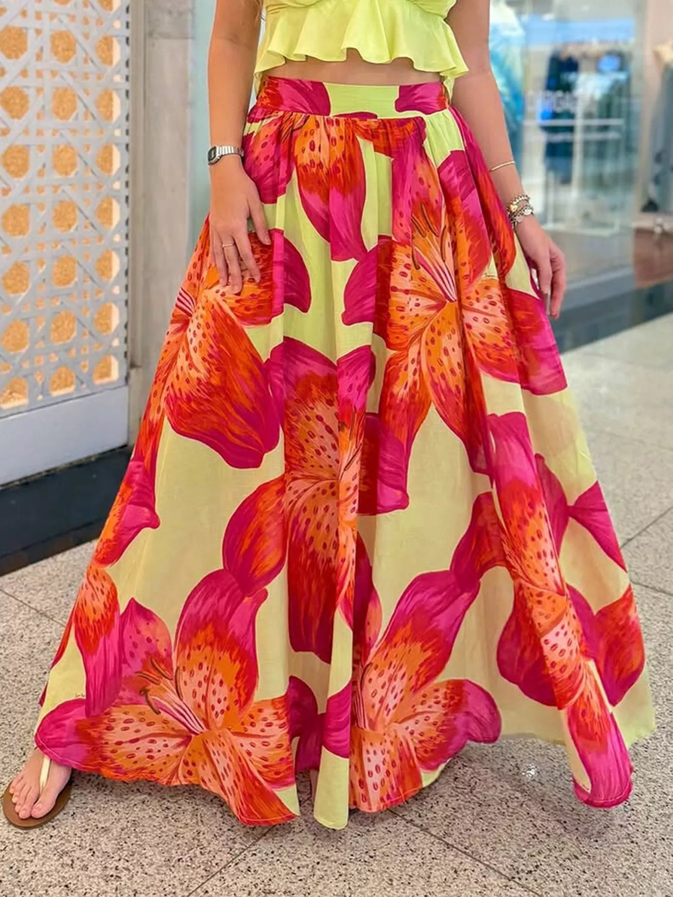Trendsi Floral Print Flowy Maxi Skirt -