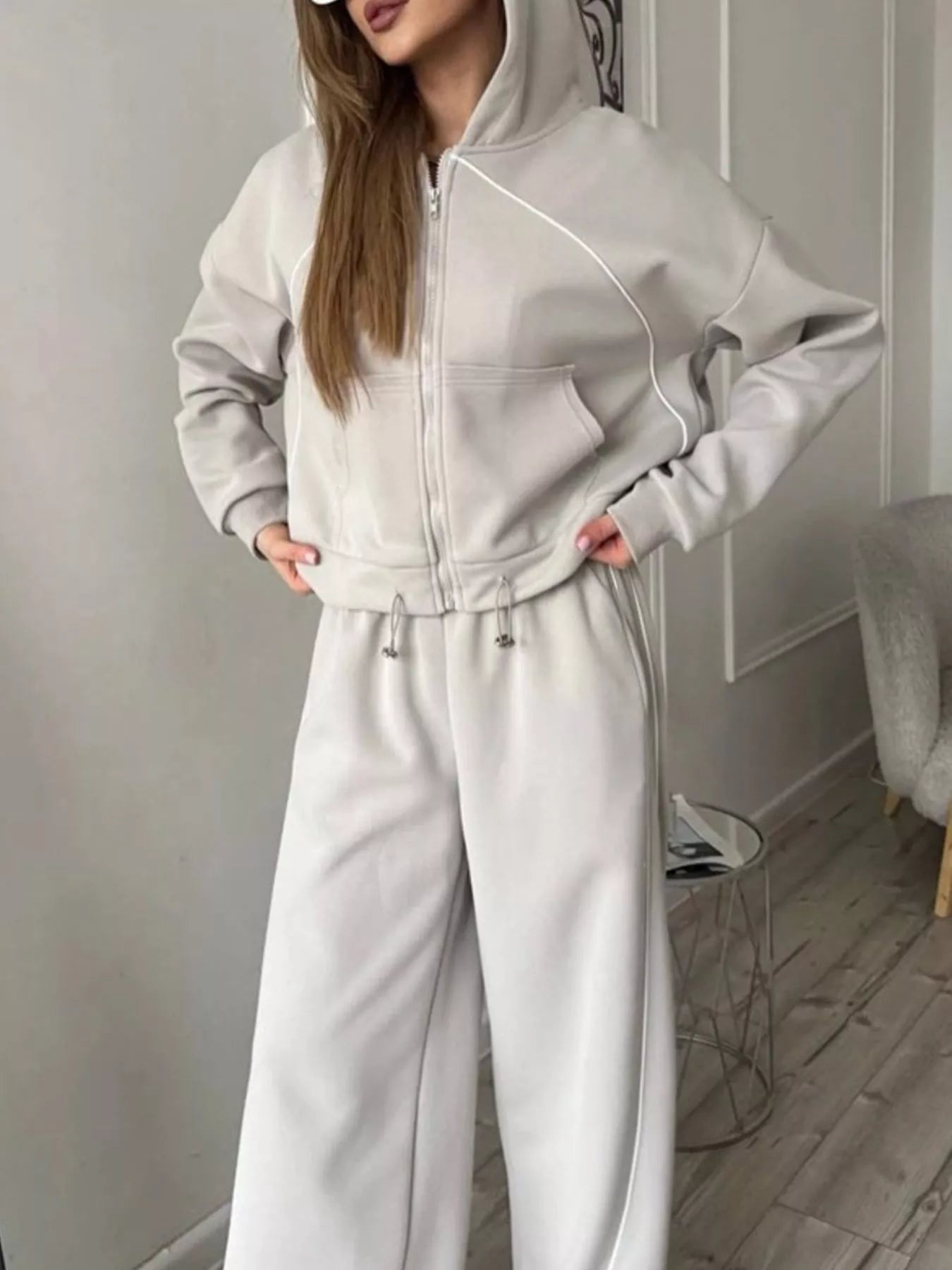 Trendsi Fleece Zip-Up Hoodie and Joggers Set -