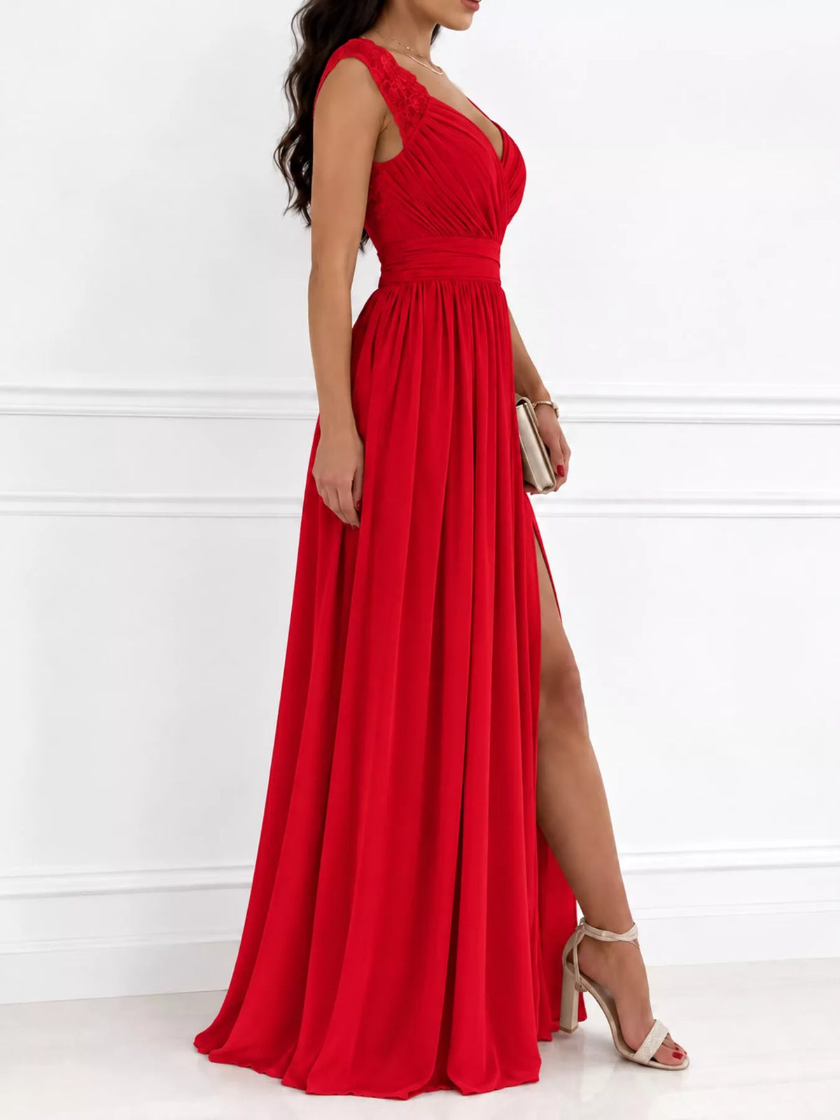 Slit Lace Sleeveless Maxi Dress — side view