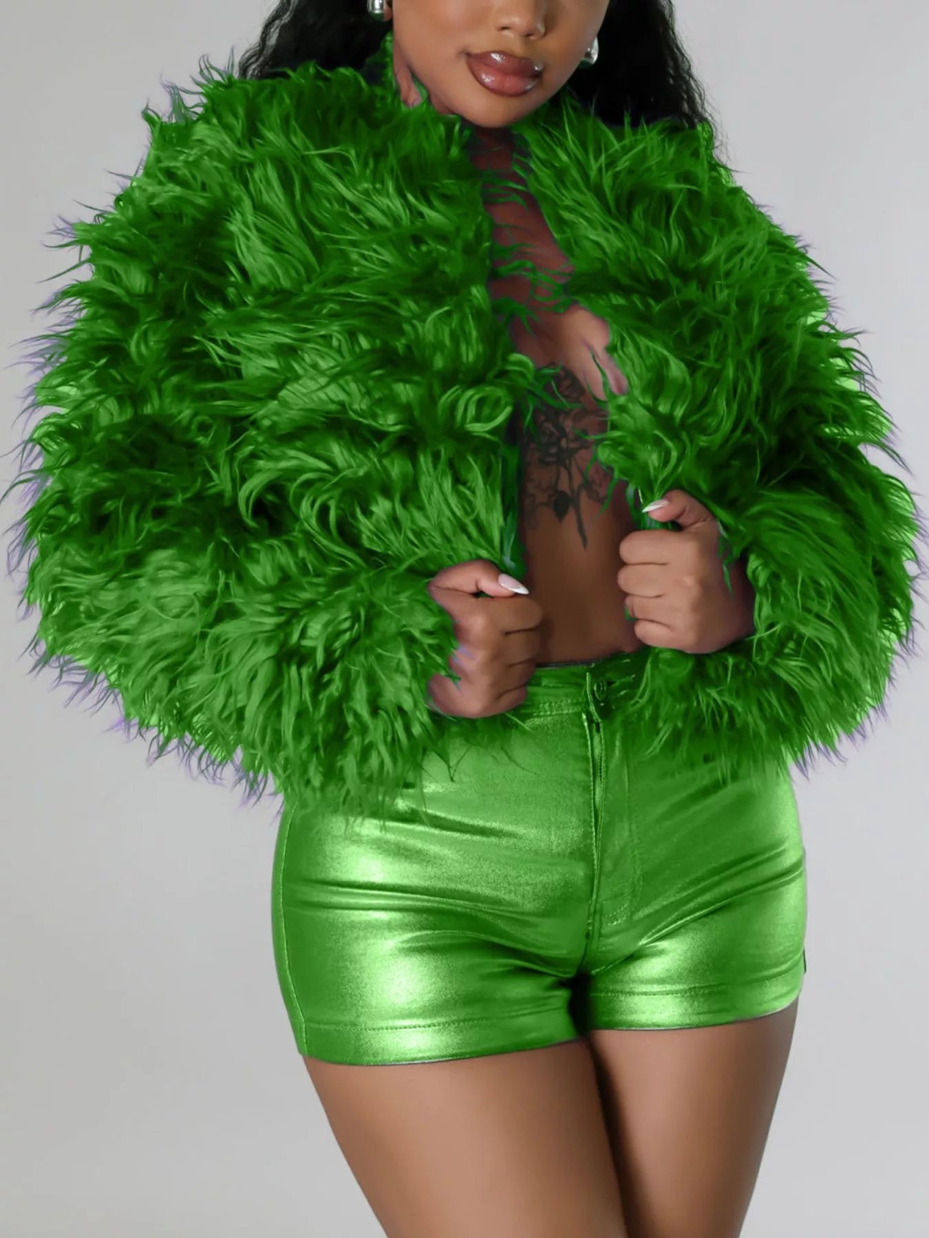 Trendsi Faux Fur Open Front Cropped Outerwear -