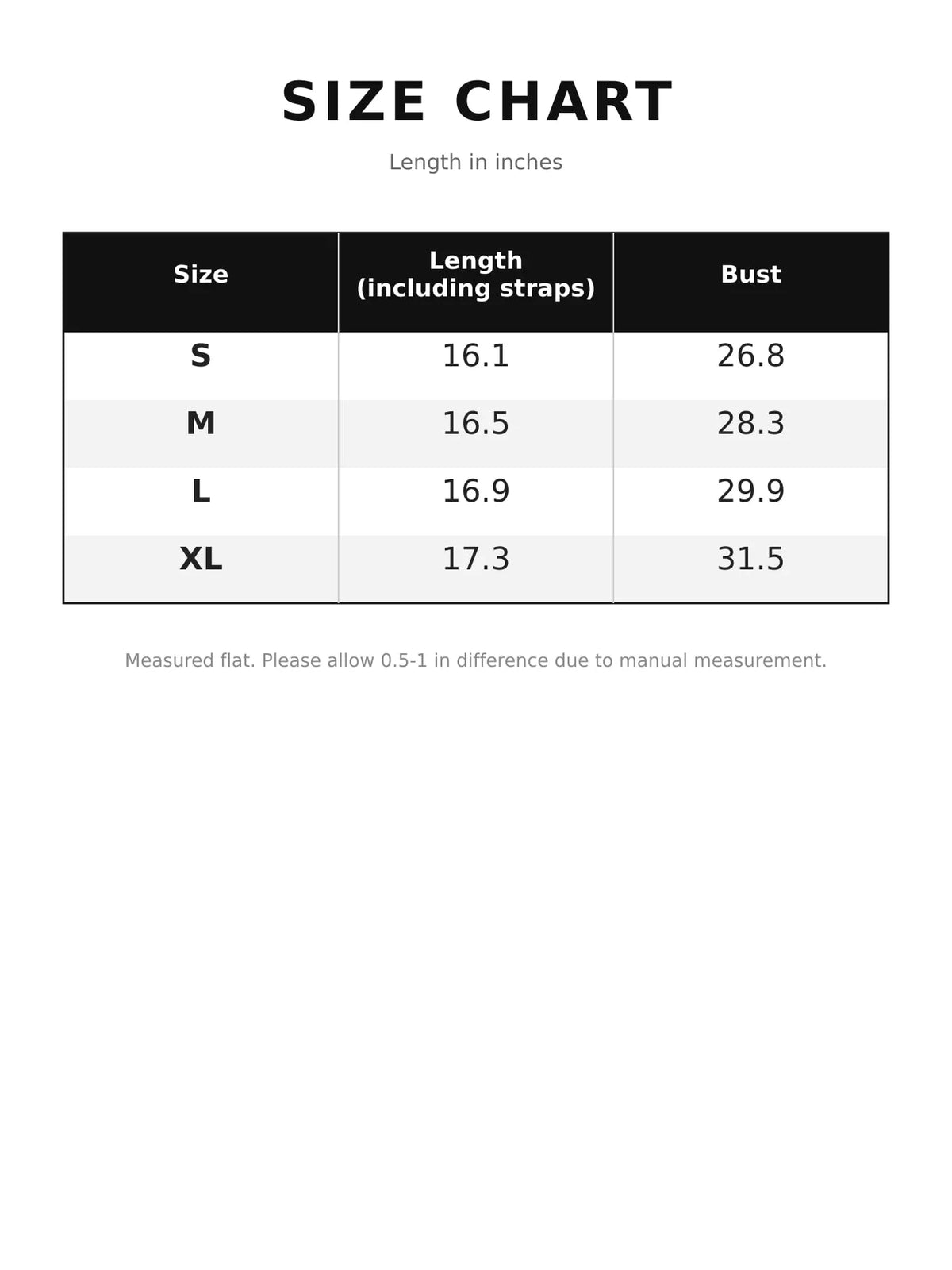 Size chart for women's slim fit scoop neck cami