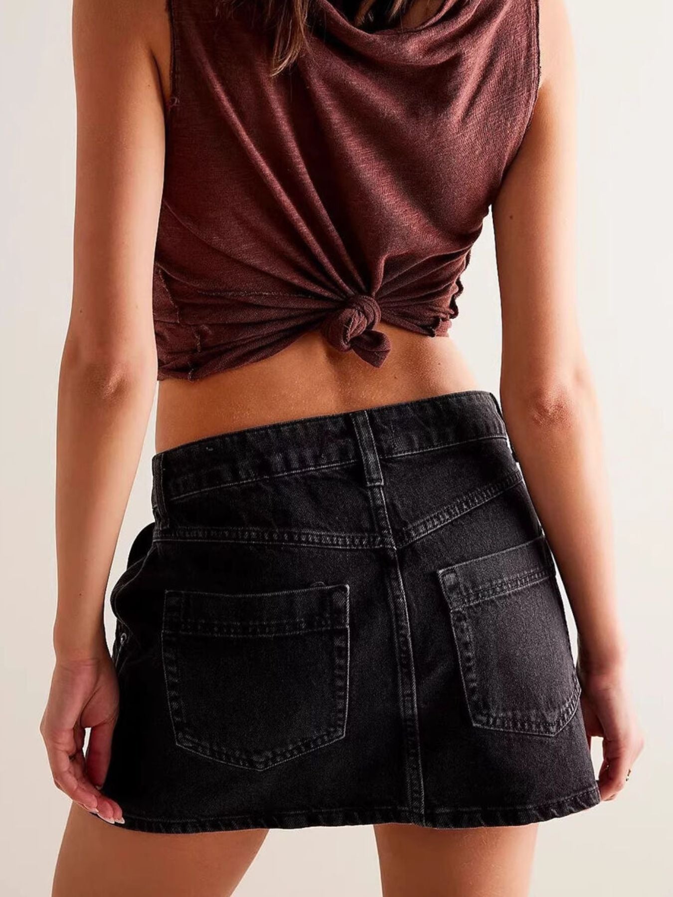 Trendsi Asymmetrical Button-Front Denim Skirt -