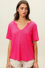 Trendsi BiBi Waved Rib U Neck Top With Front Pocket -