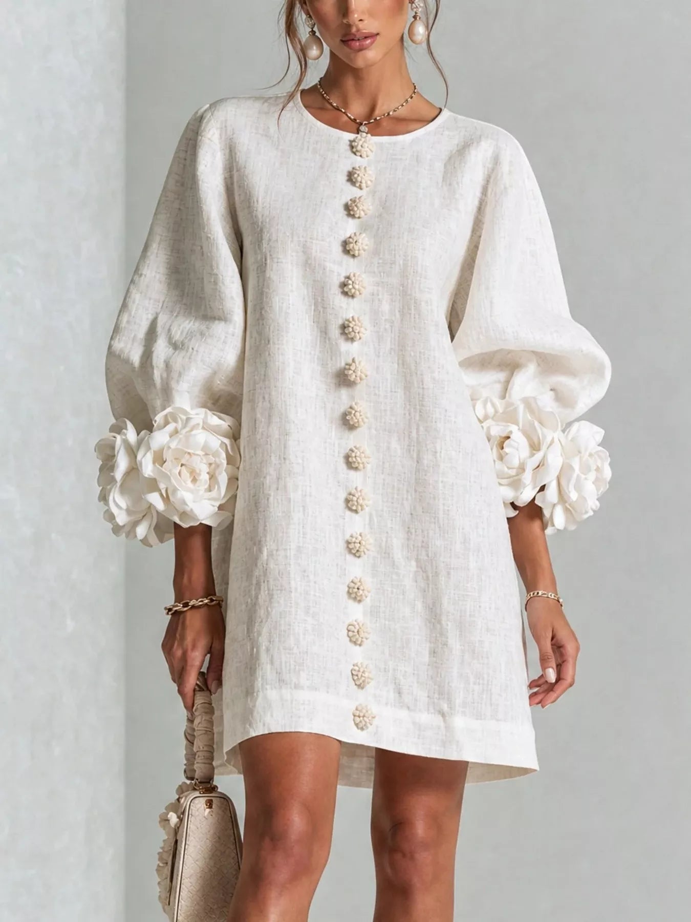 Trendsi 3D Floral 3/4 Sleeve Mini Dress -