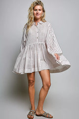 Trendsi POL Striped Gathered Waist Woven Shirt Dress -