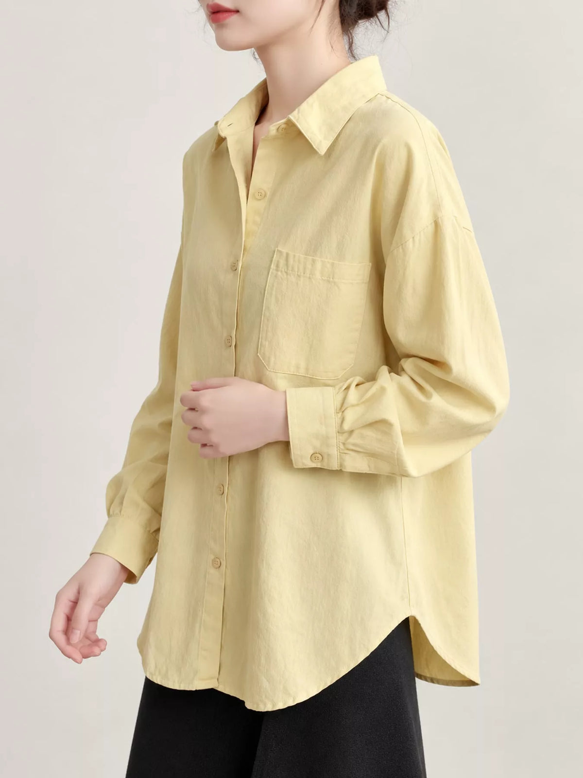 Yellow oversized button-down long sleeve shirt