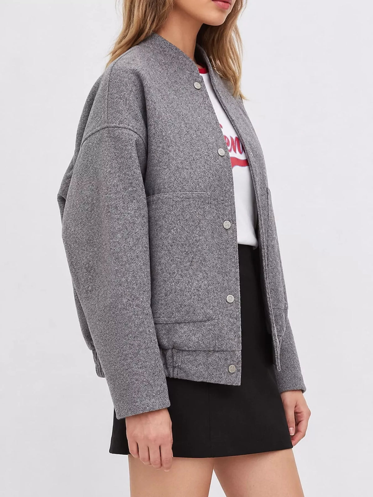Gray snap-button bomber jacket