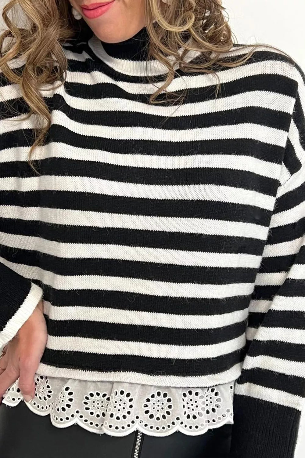 Women's Striped Ruffle-Trim Sweater — alternate product view