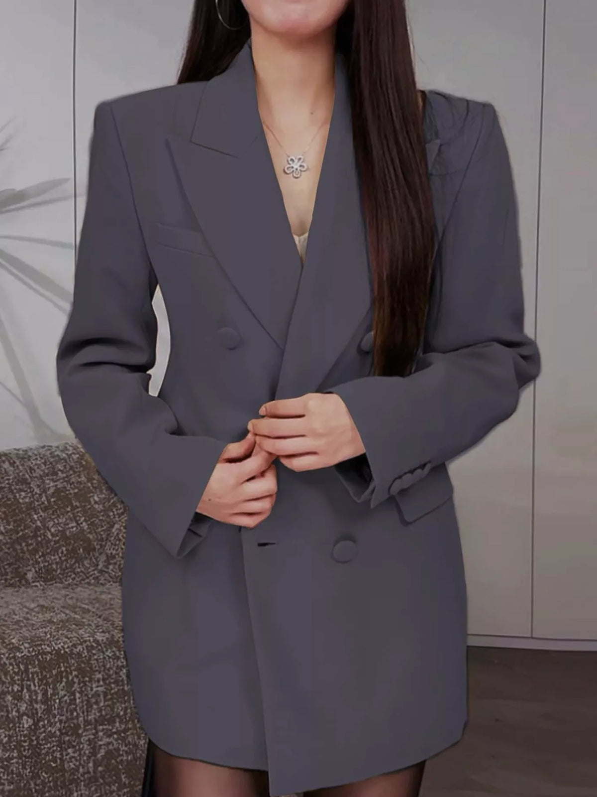 Double-breasted blazer, gray front