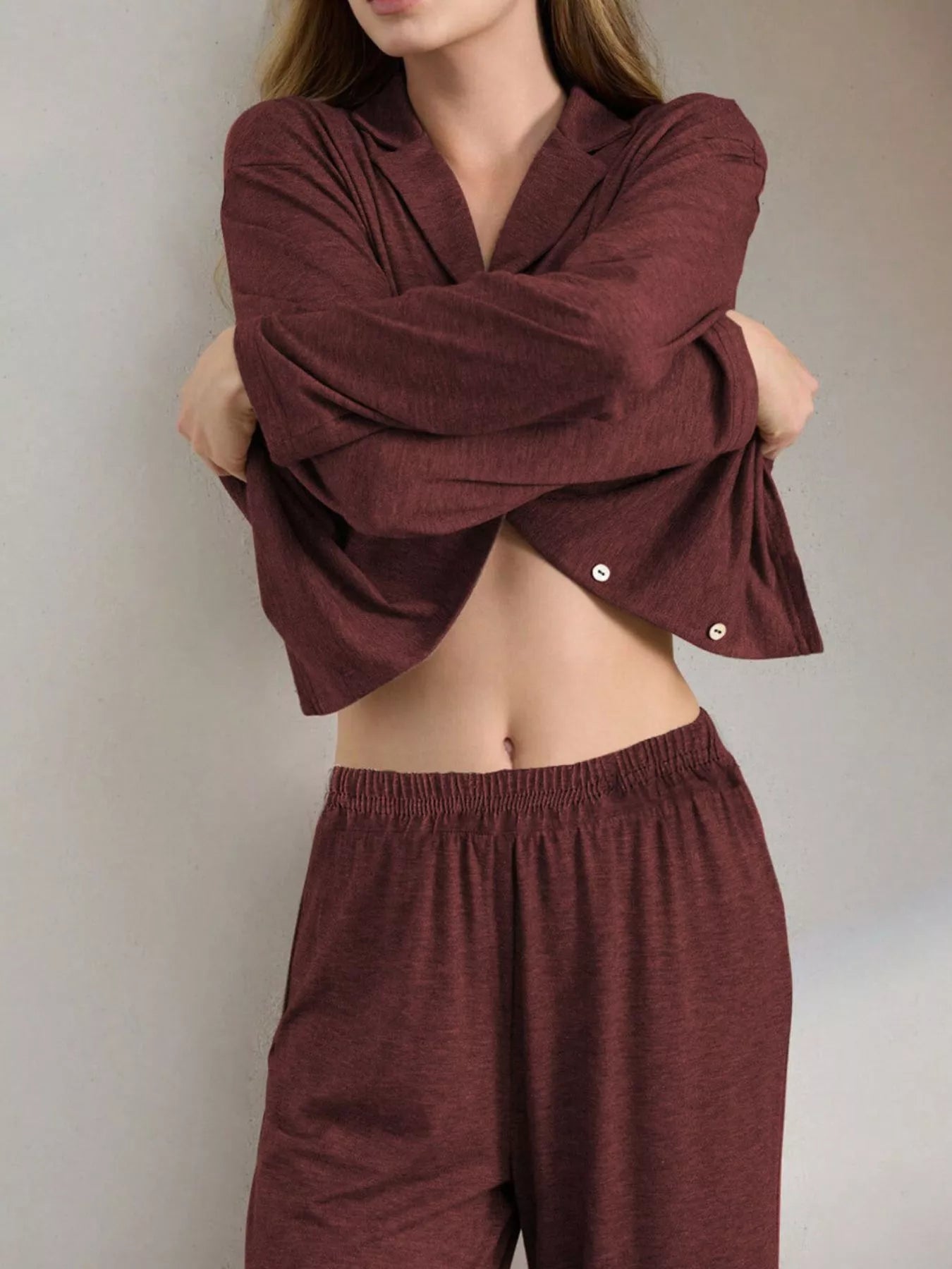 Trendsi Button-Down Top and Wide-Leg Pants Lounge Set -