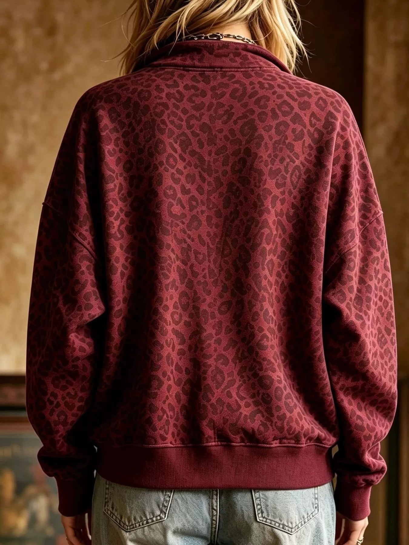 Trendsi Leopard Half Zip Oversized Sweatshirt -