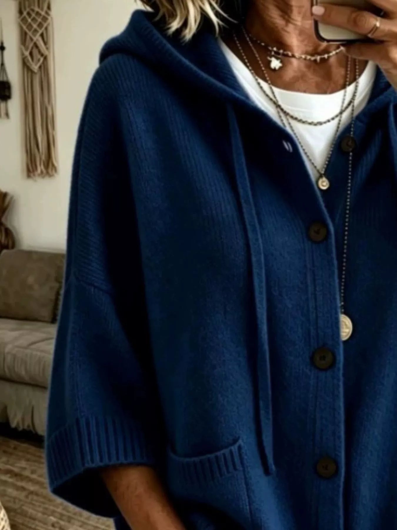 Trendsi Hooded Button-Down Knit Cardigan -