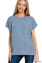 Trendsi Zenana Raised Rib Front Pocket Boxy Top -