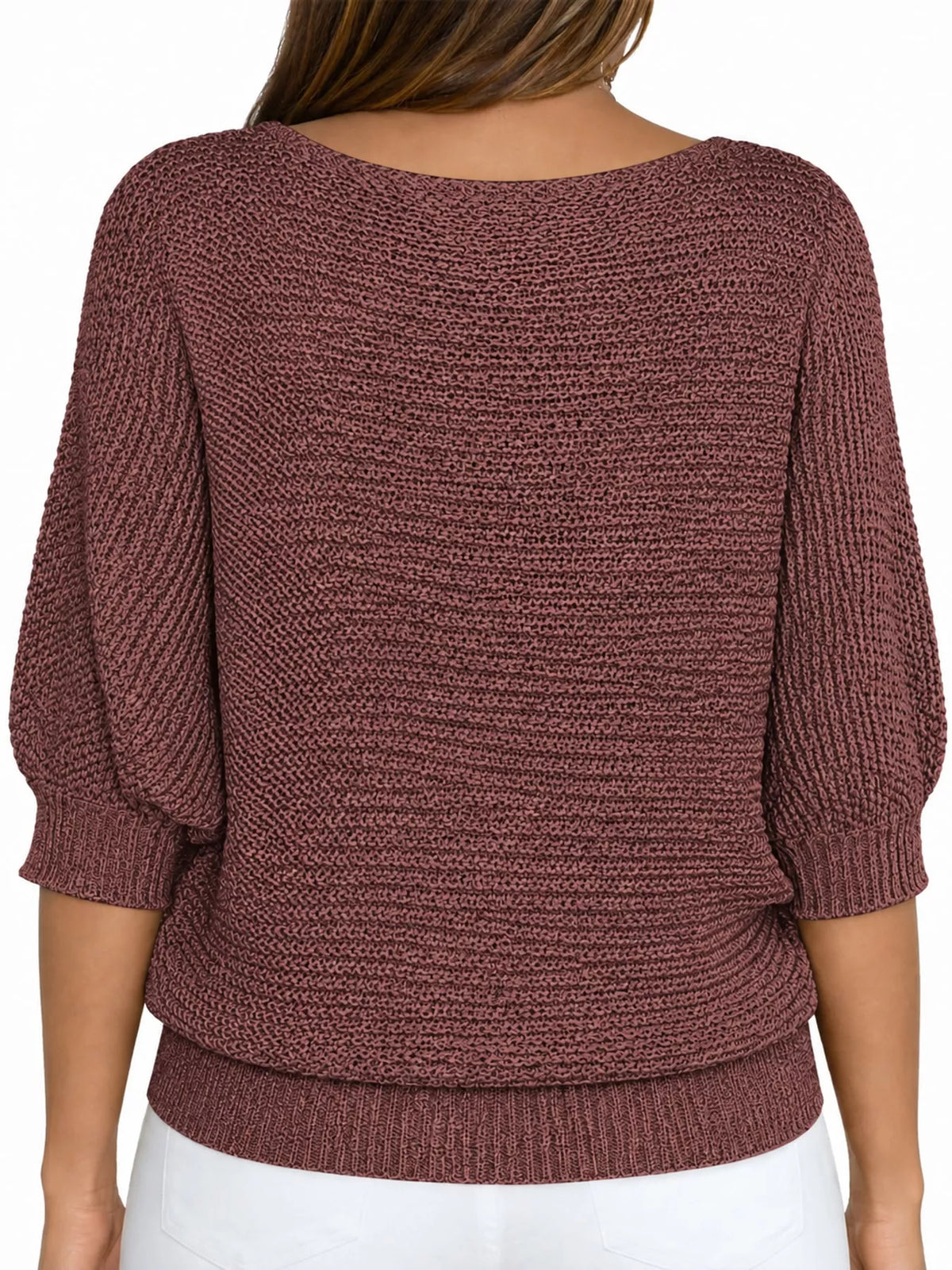 Three-quarter sleeve sweater, back view