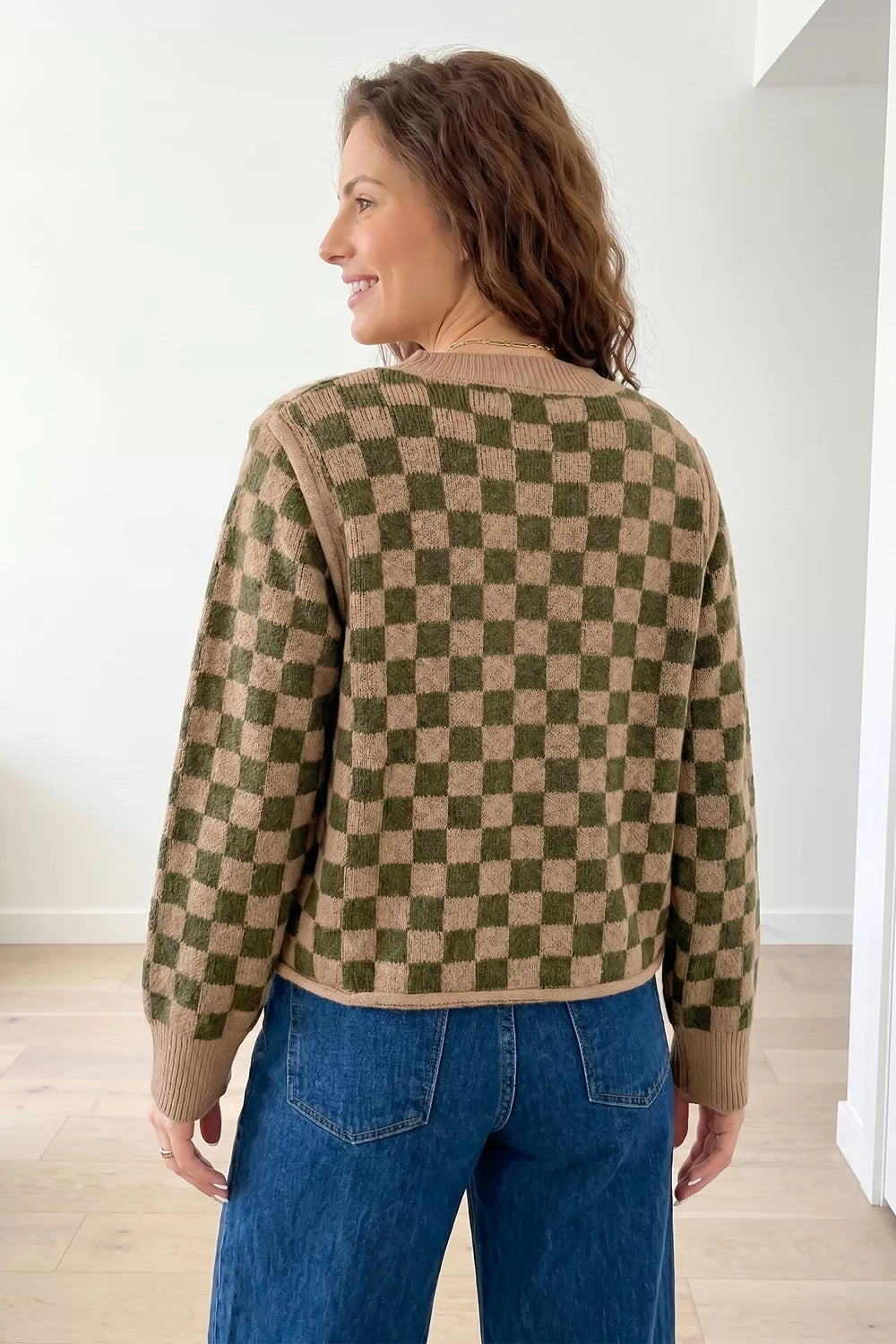 Trendsi Multicolour Drop Shoulder Plaid Knit Long Sleeve Sweater -