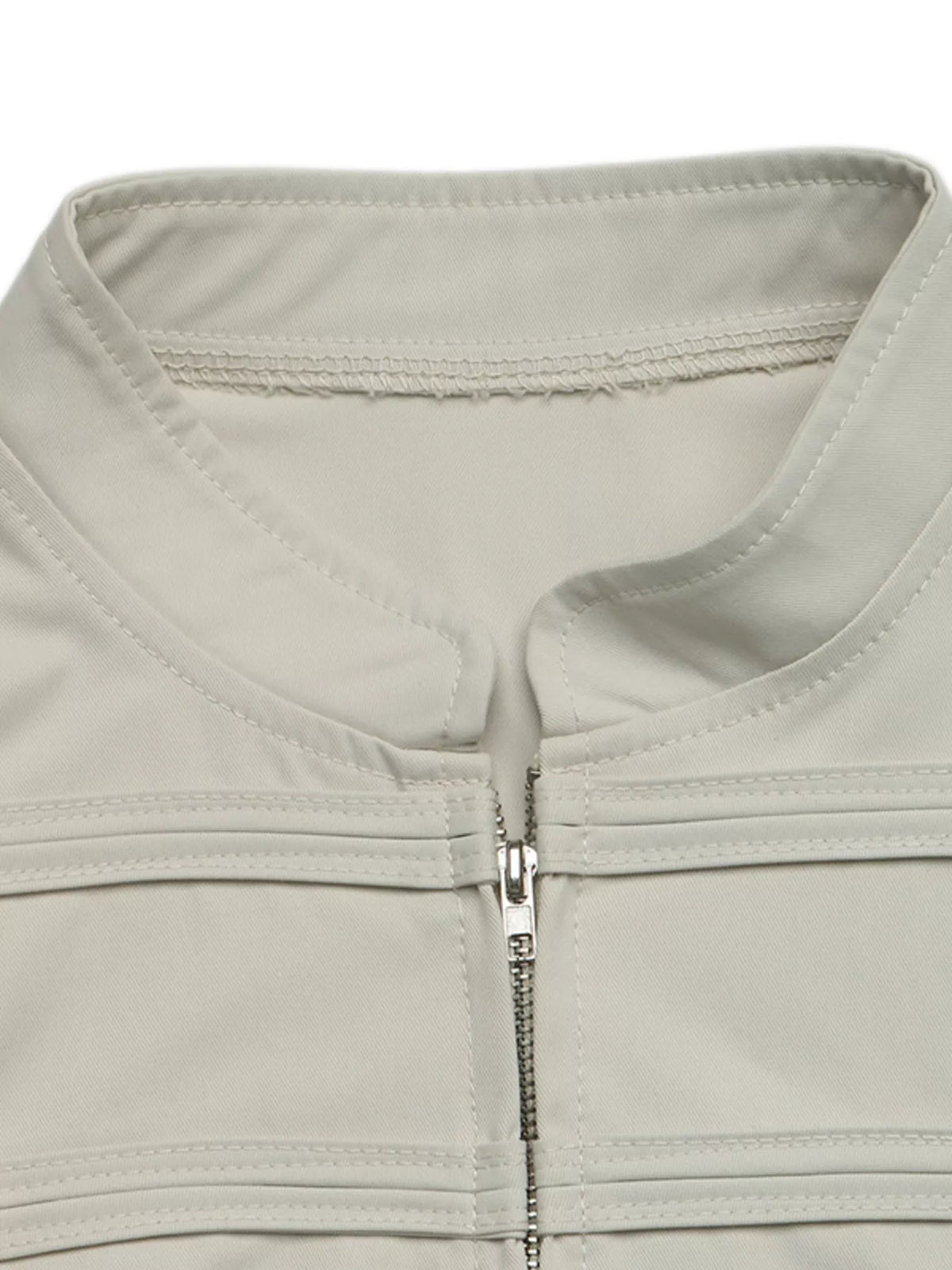 Apricot zip-up cropped jacket, stand collar and zipper detail