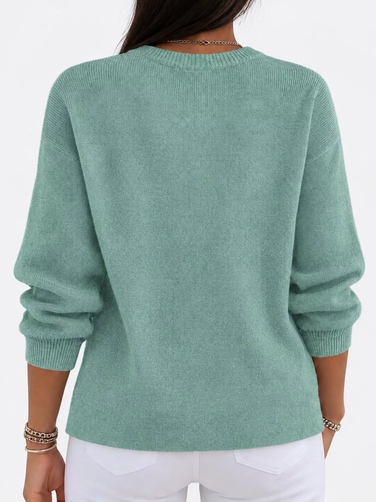 Light Green crew neck sweater, back view