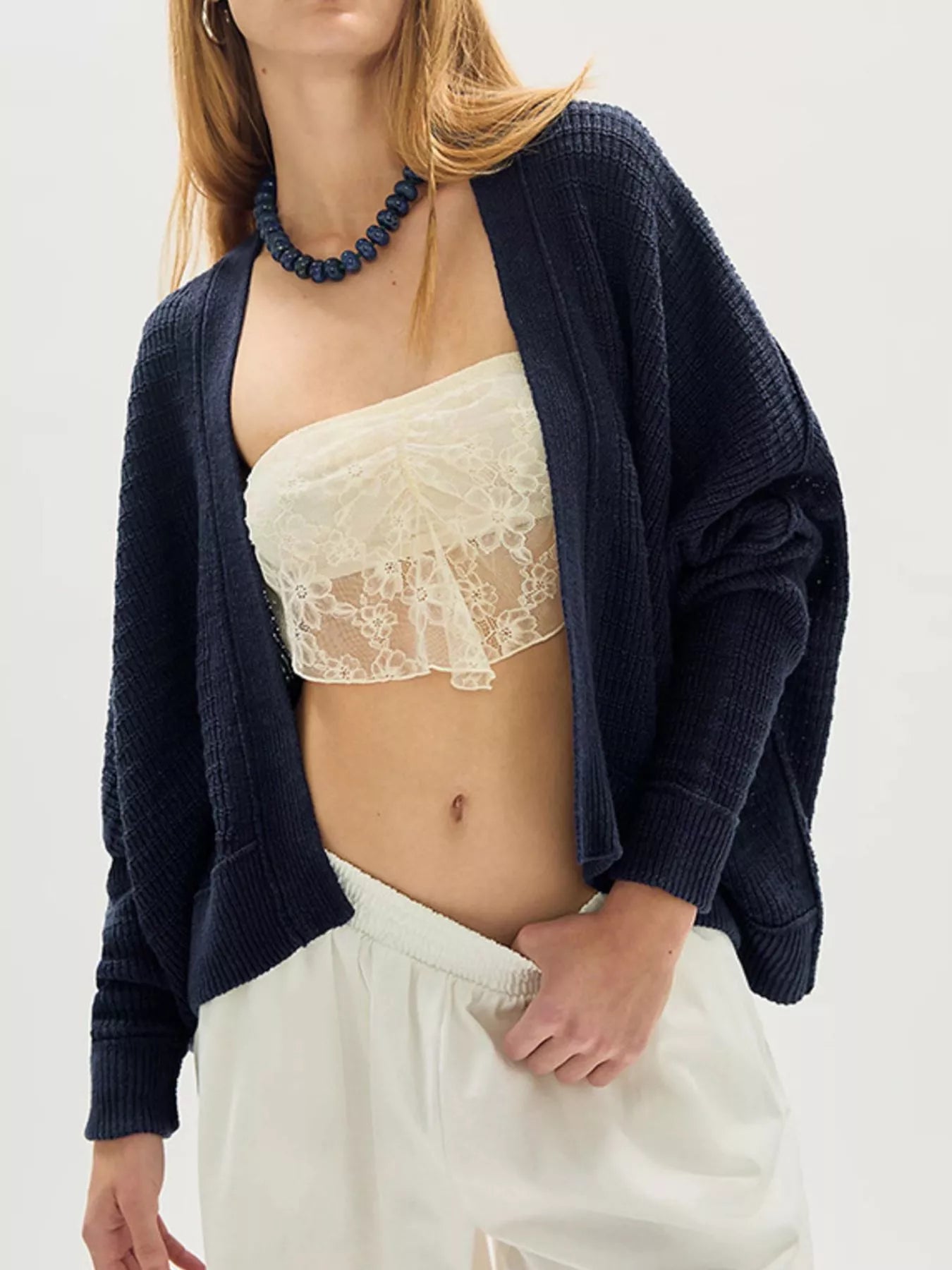 Trendsi Open-Front Long Sleeve Knit Cardigan -