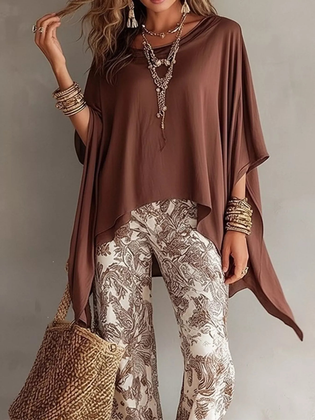 Trendsi Full Size Oversized Batwing Sleeve Flowy Top Plus Size -