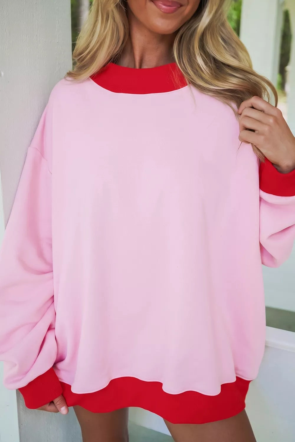 Trendsi Contrast Trim Crew Neck Sweatshirt -