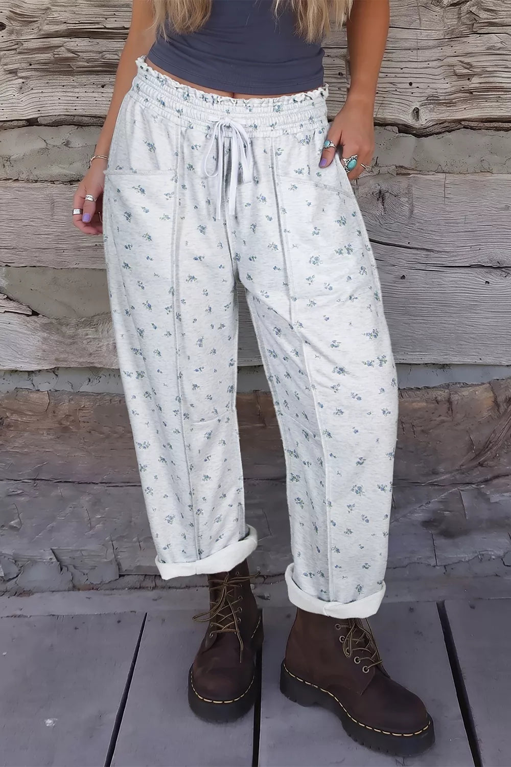 Trendsi Floral Print Elastic Waist Regular Fit Pants -