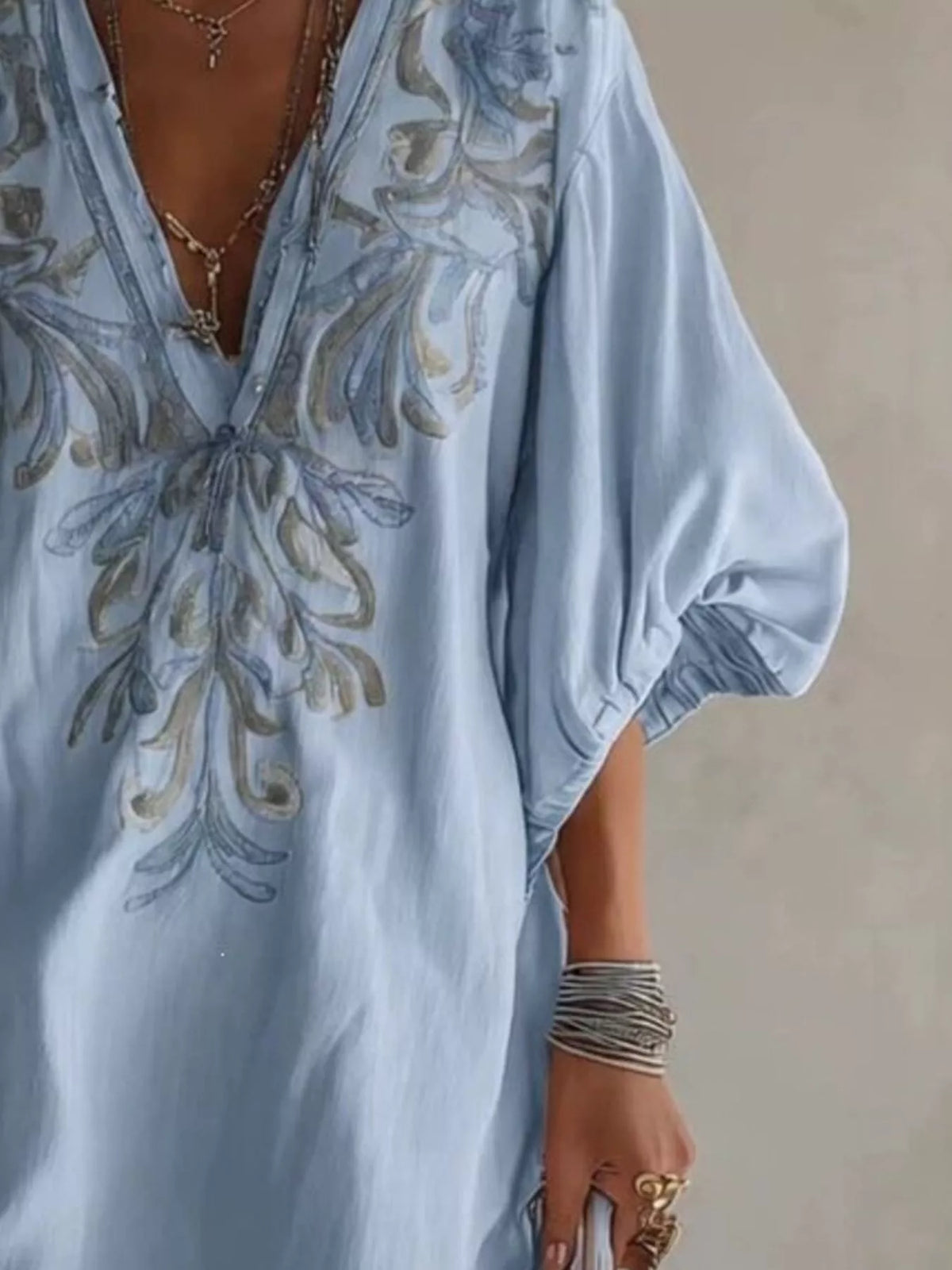 Embroidered v-neck mini dress