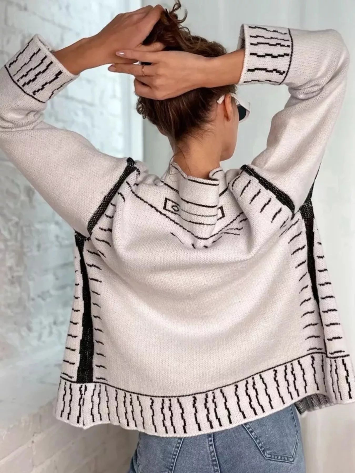 Trendsi Contrast Graphic V-Neck Button-Down Cardigan -