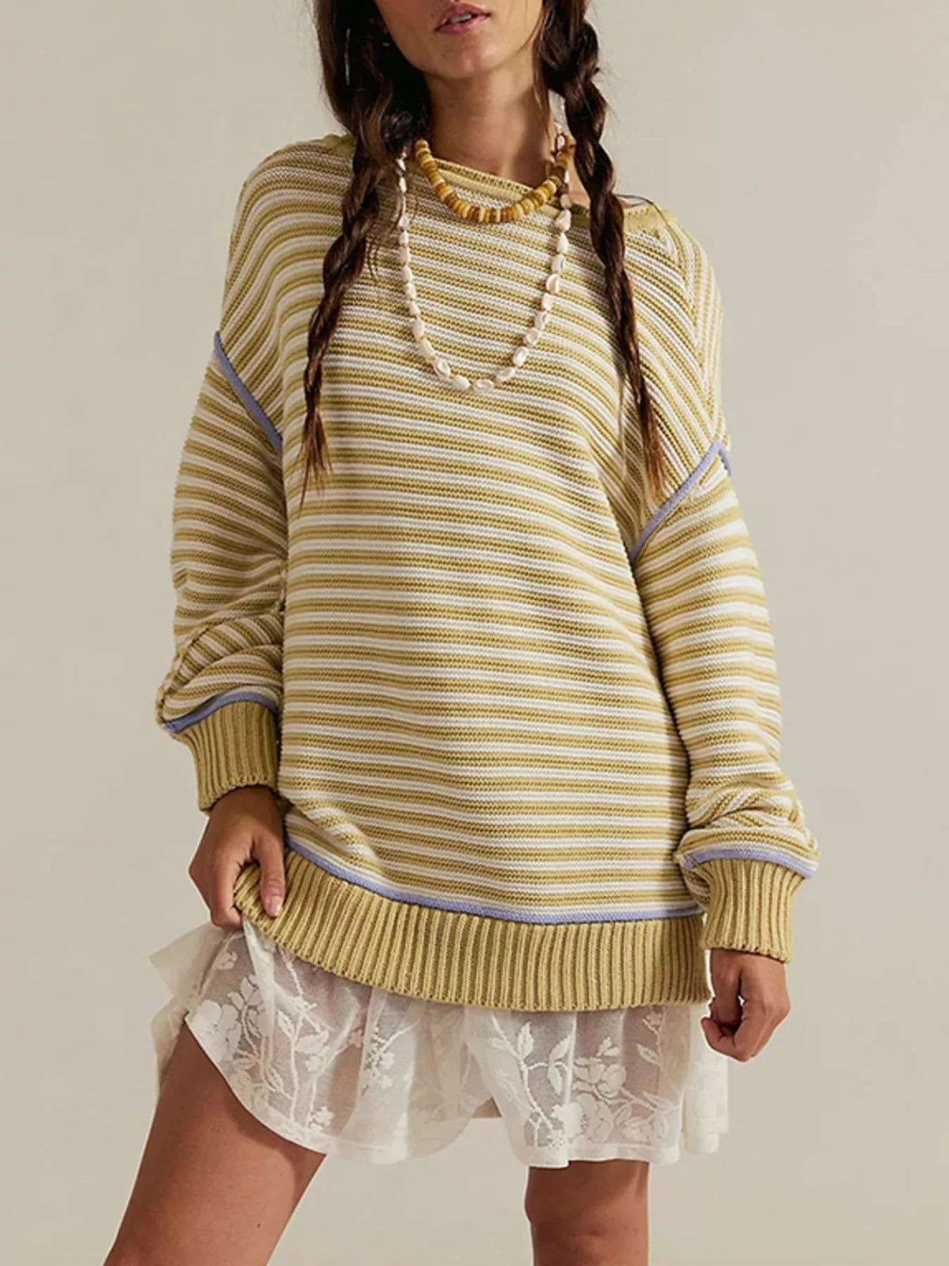 Trendsi Oversized Striped Dropped Shoulder Sweater -