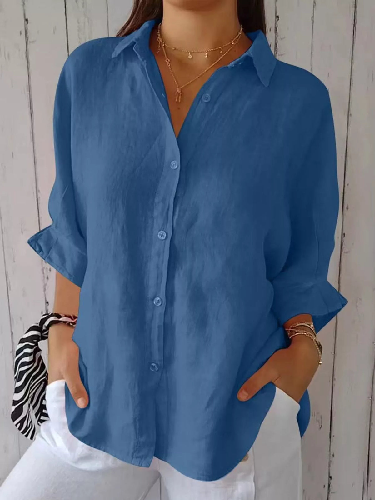 Blue loose fit tie back shirt
