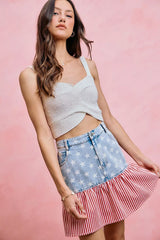 Trendsi SO ME Stars And Stripes Fit And Flare Denim Mini Skirt -