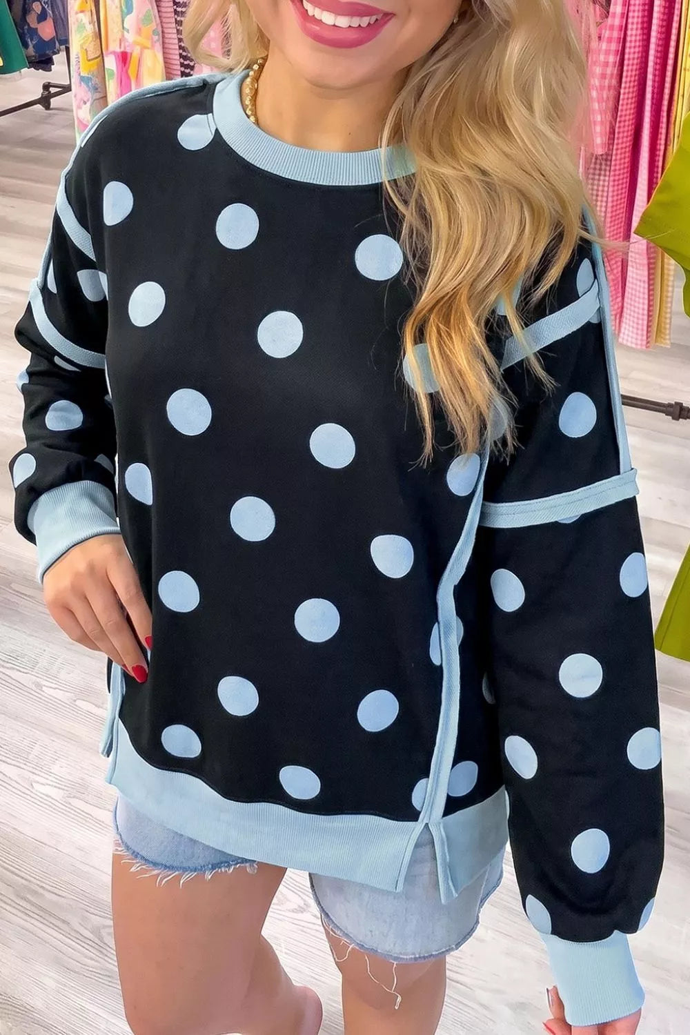 Trendsi Polka Dot Crew Neck Sweatshirt -