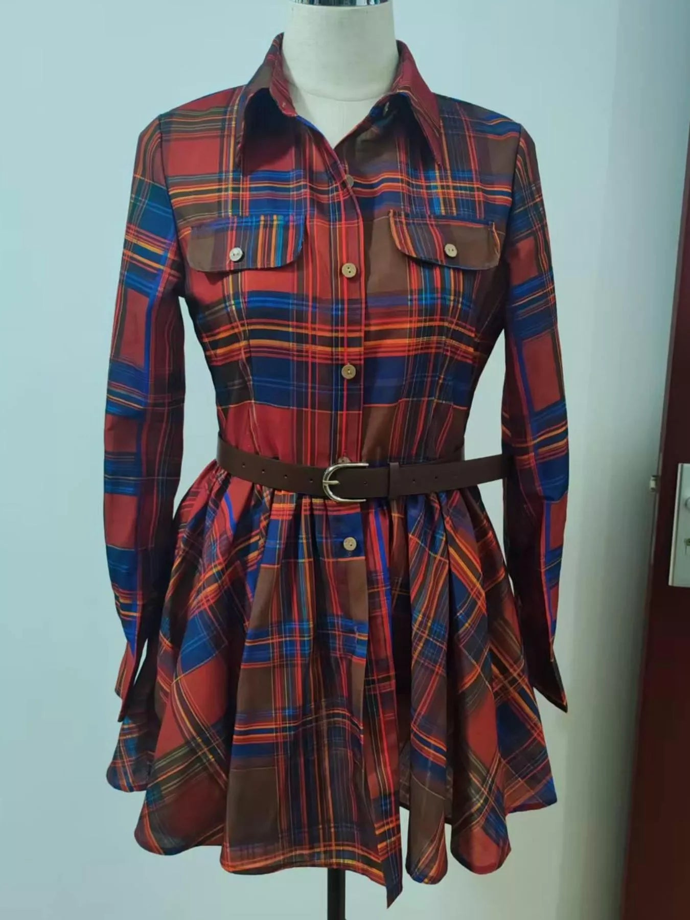 Trendsi Full Size Plaid Long Sleeve Shirt Dress Plus Size -