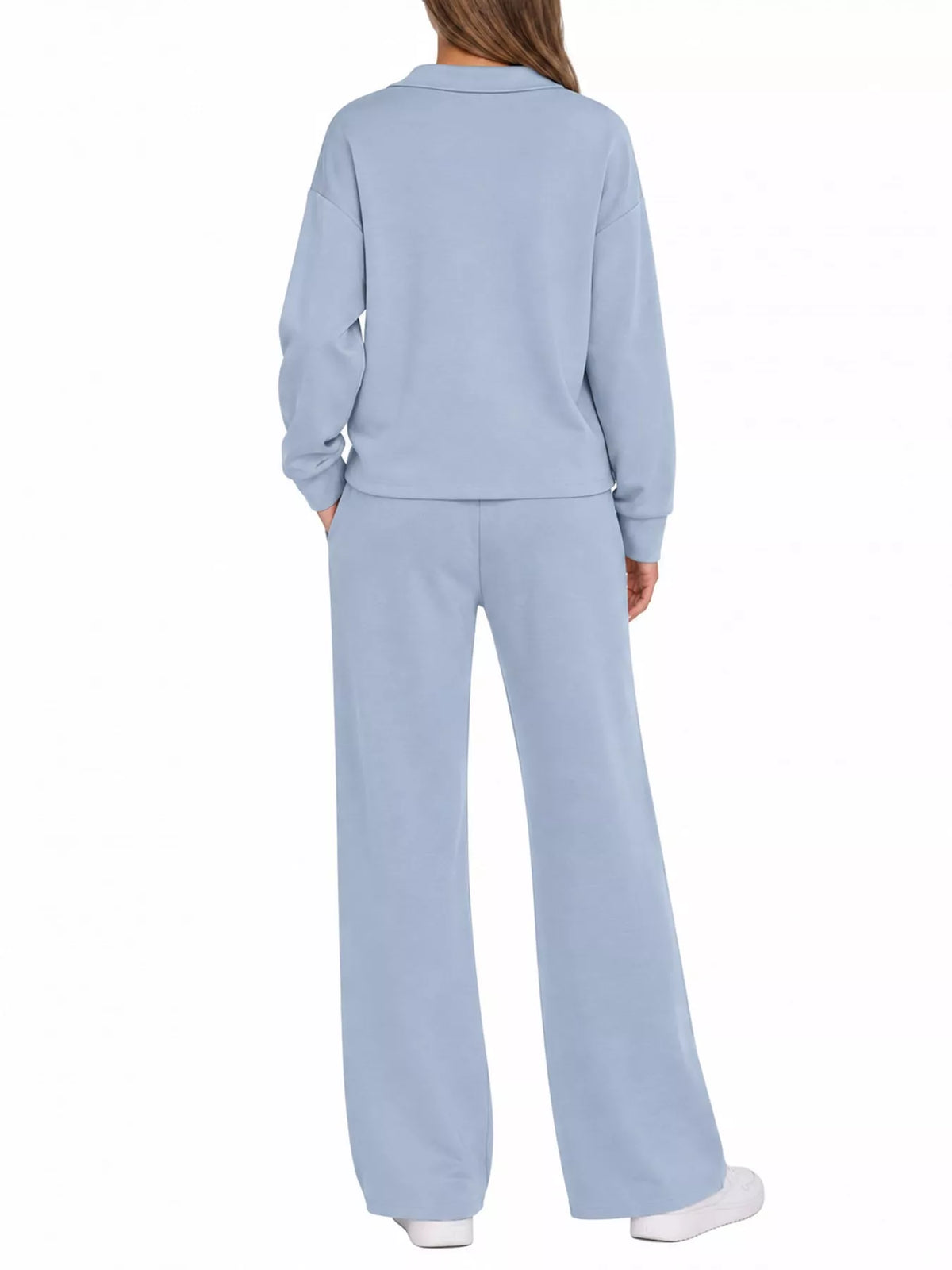 Top and drawstring pants set, blue back
