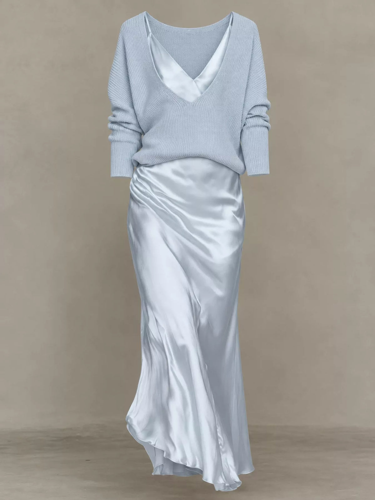 Satin Maxi Dress Two-Piece Set — garment front