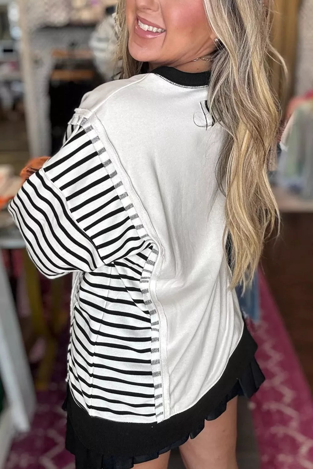 Trendsi Color-Block Striped Long Sleeve Sweatshirt -