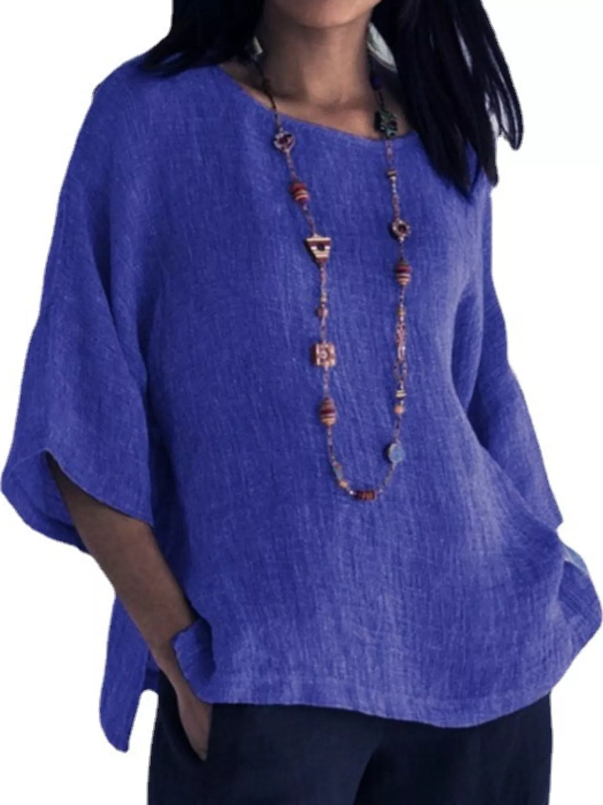 Slit blouse, blue front