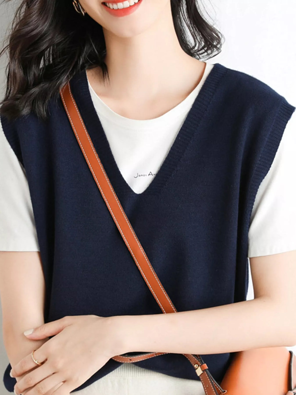 V-Neck Knit Sweater Vest — front view