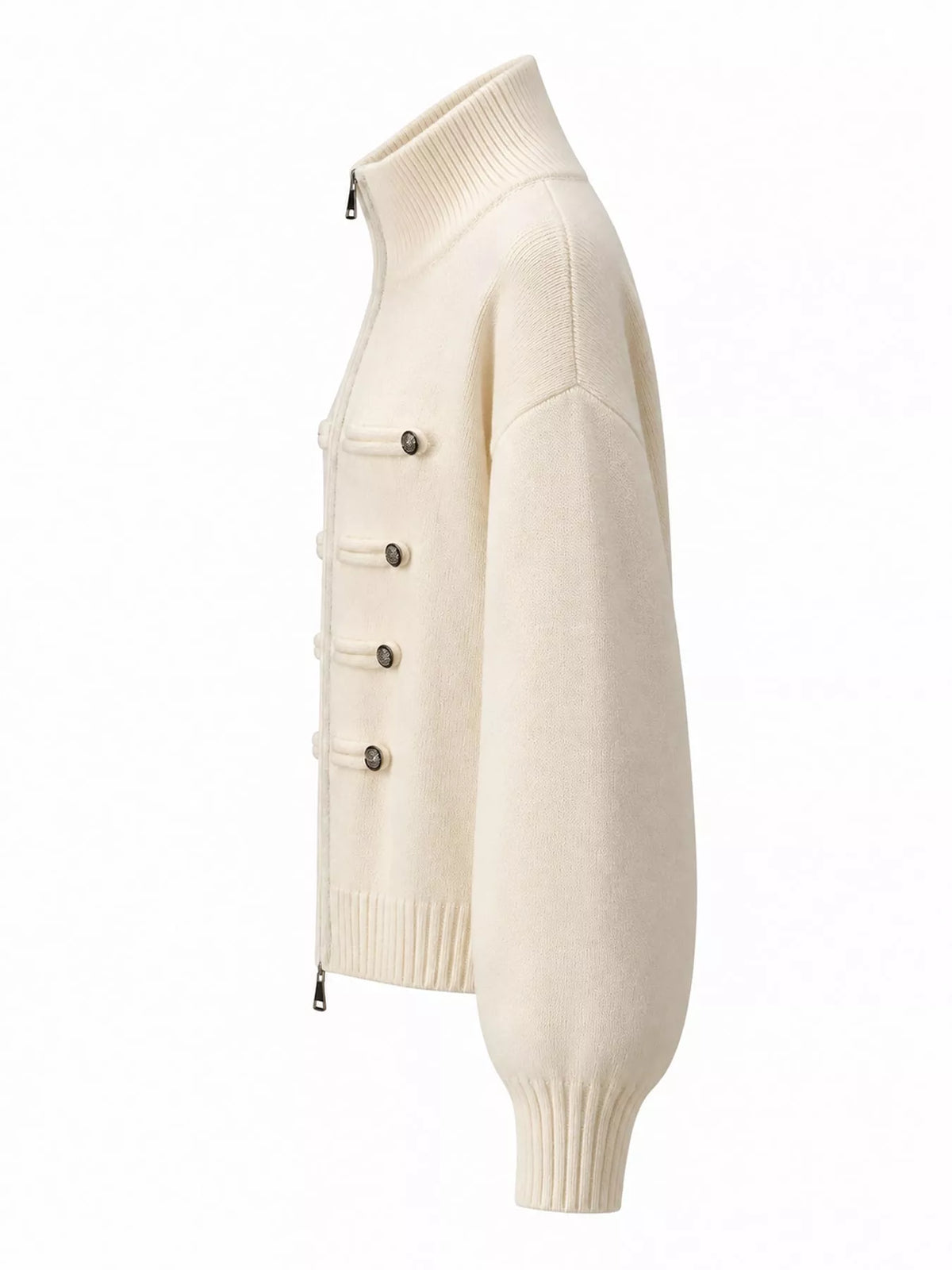 Beige turtleneck zip-up cardigan