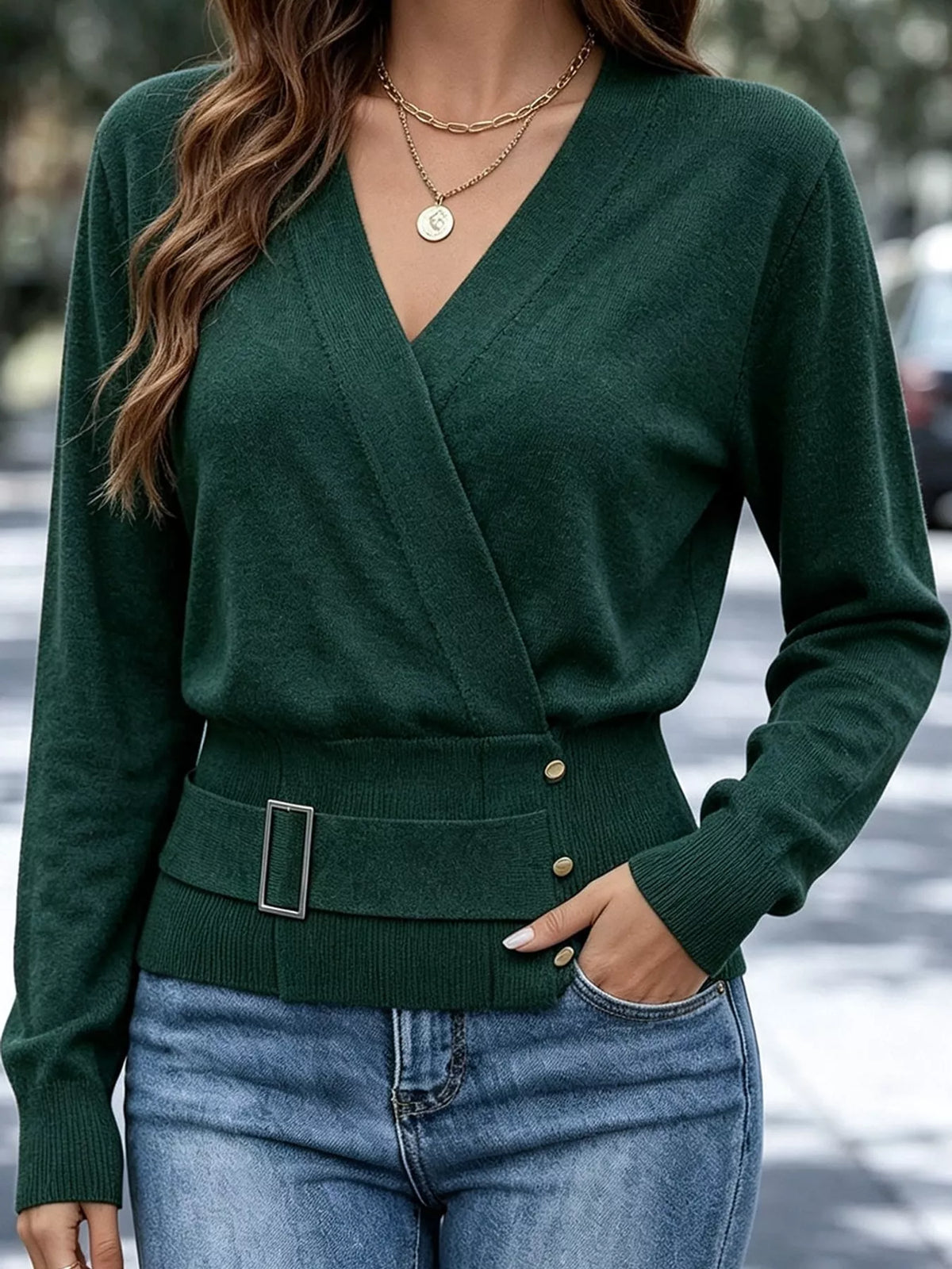 Surplice knit top, green front