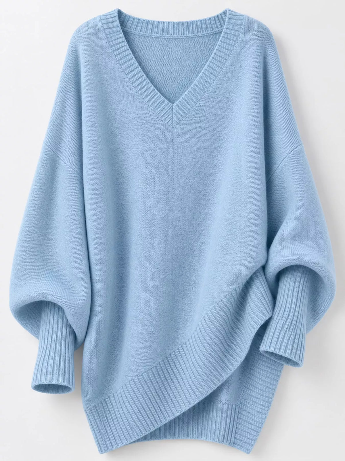 Batwing sweater, light blue knit detail
