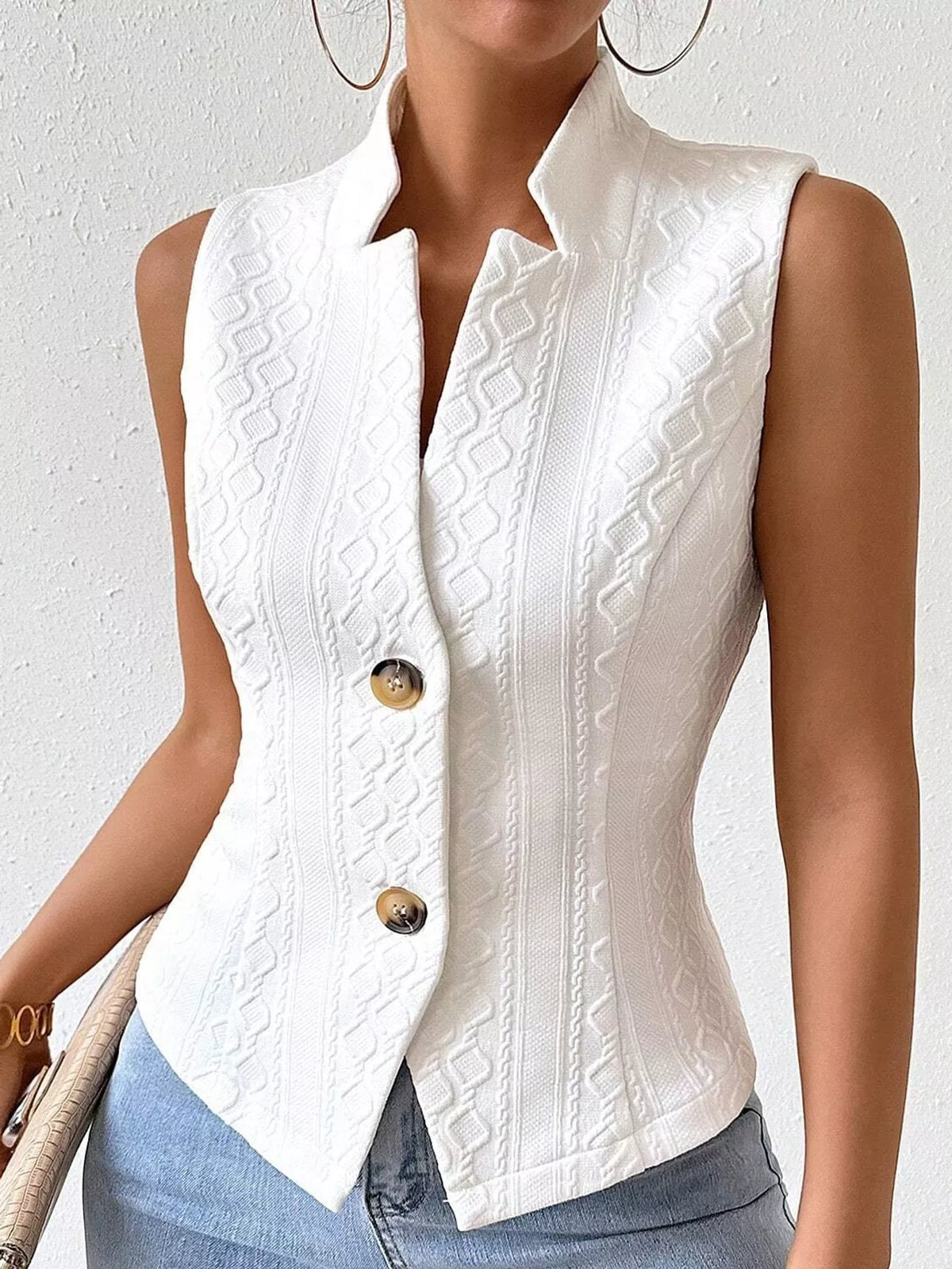 Textured Single-Breasted Vest in white, front view