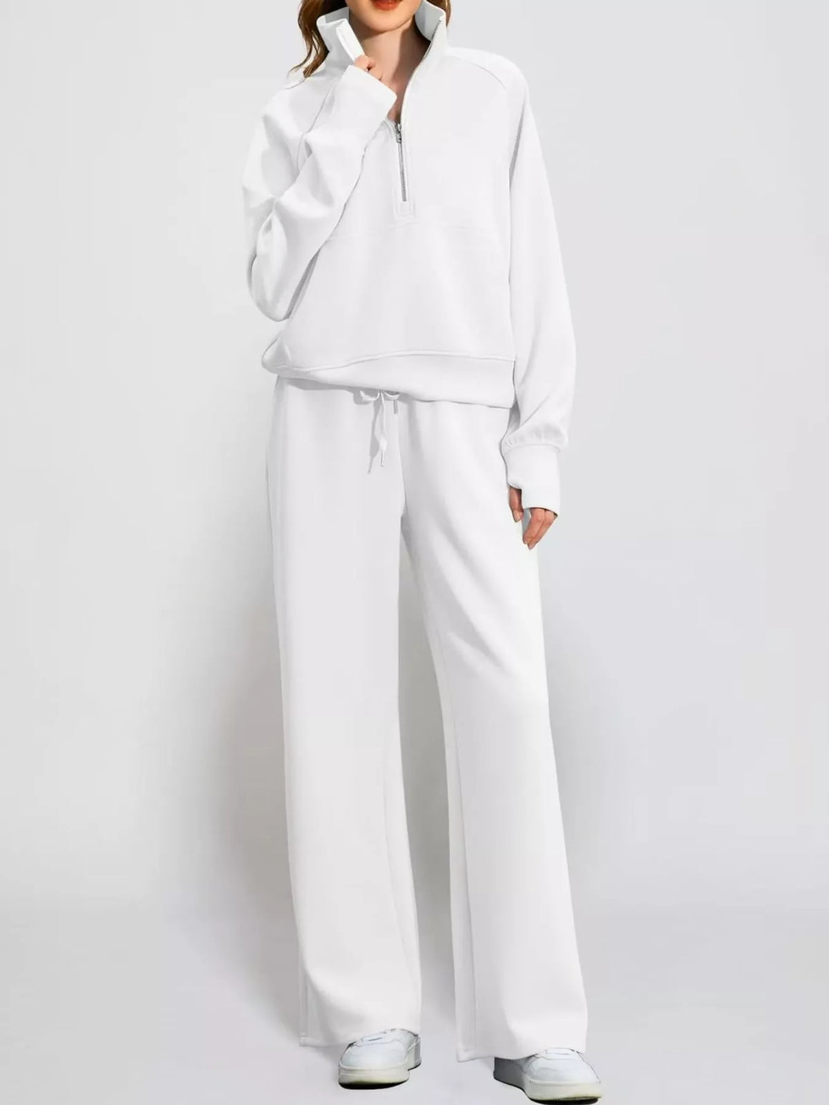 Half-zip top and pants set, white front