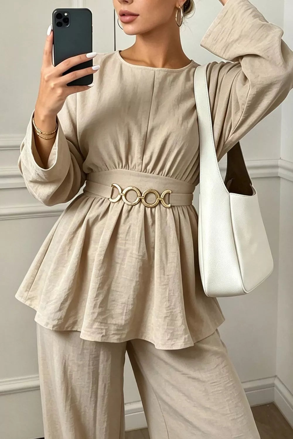 Chain-waist top and pants set