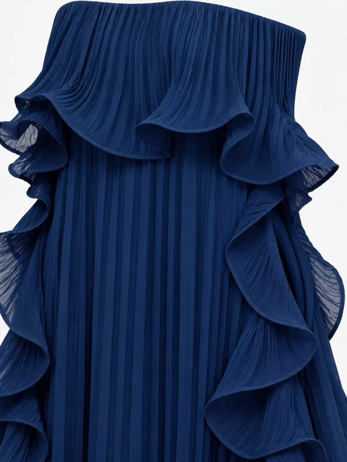 Ruffled Strapless Pleated Maxi Dress — construction details