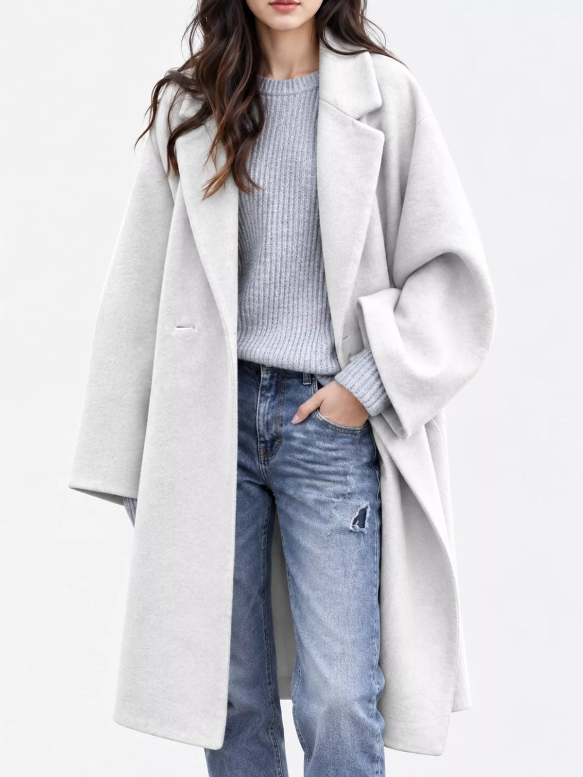 White lapel collar one button coat