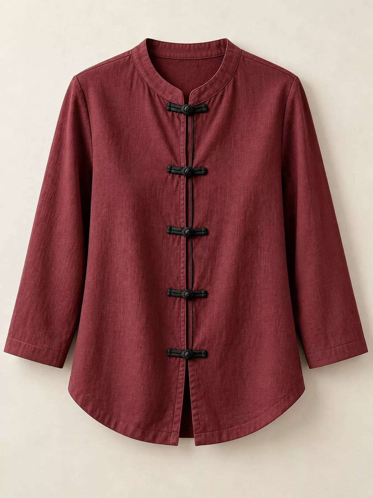 Chinese Style Mandarin Collar Blouse in burgundy, front view