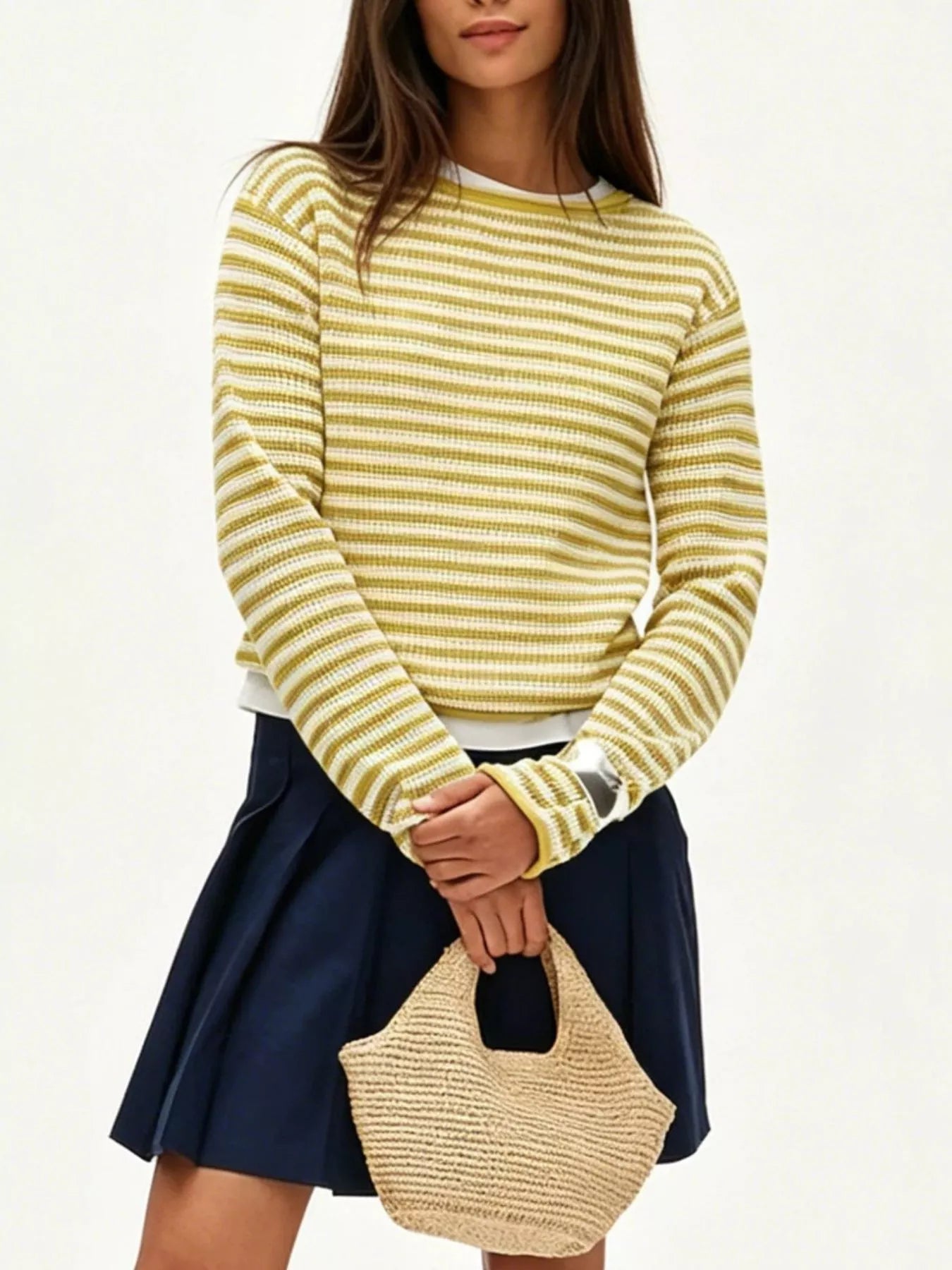 Trendsi Striped Boat Neck Knit Sweater -