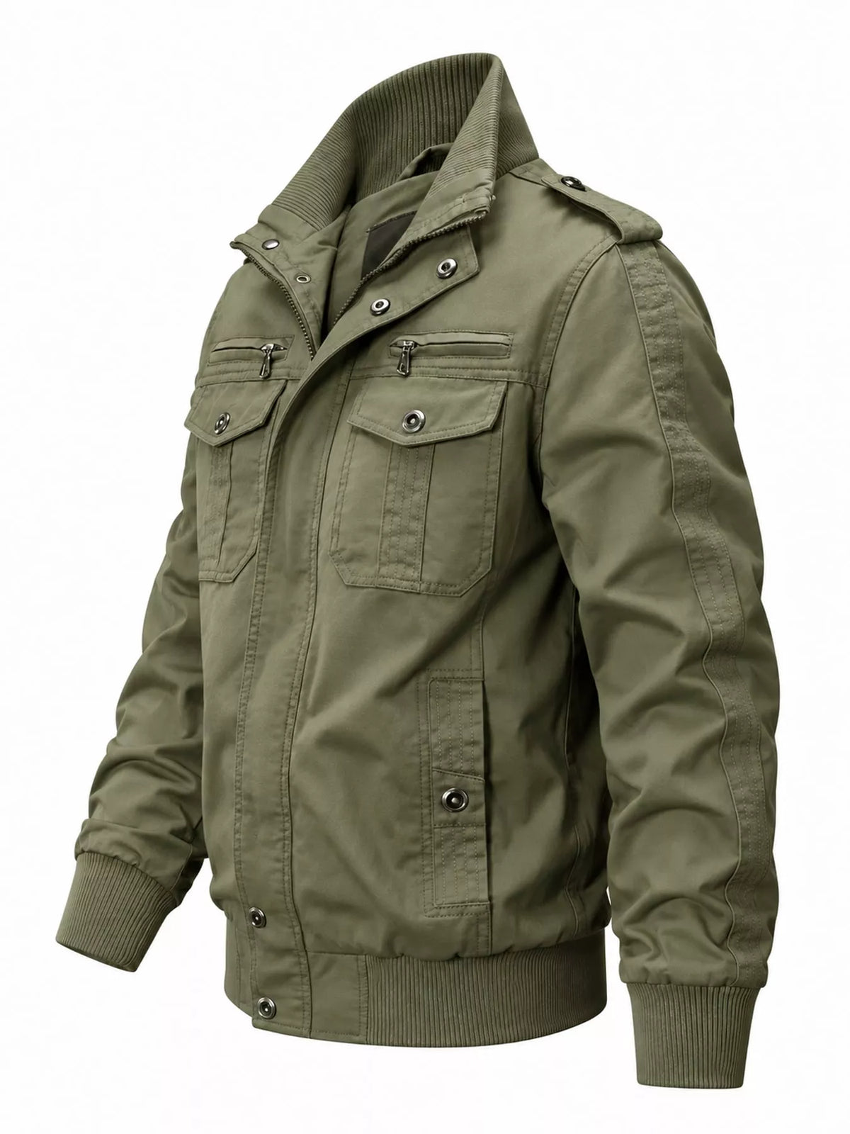 Multi-Pocket Tactical Bomber Jacket — side view
